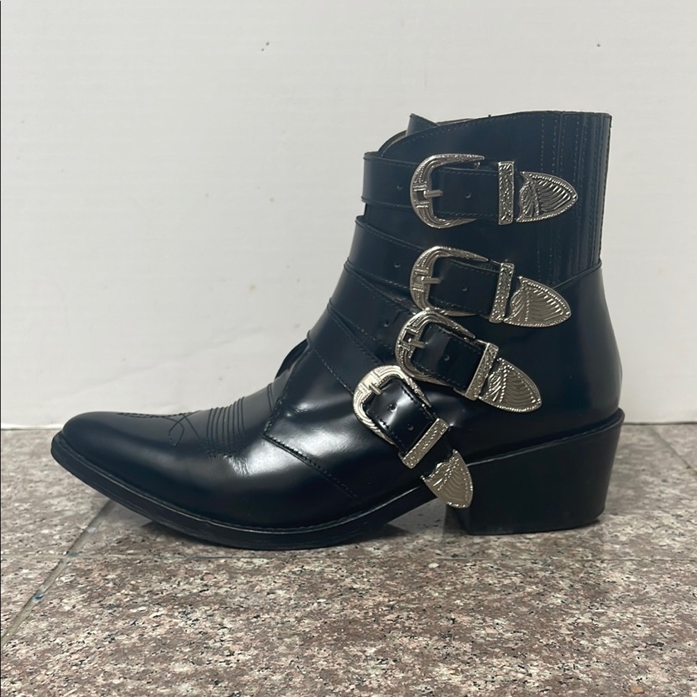 TOGA Pulla W sz 39 Black Ankle Boots with Silver Buckles